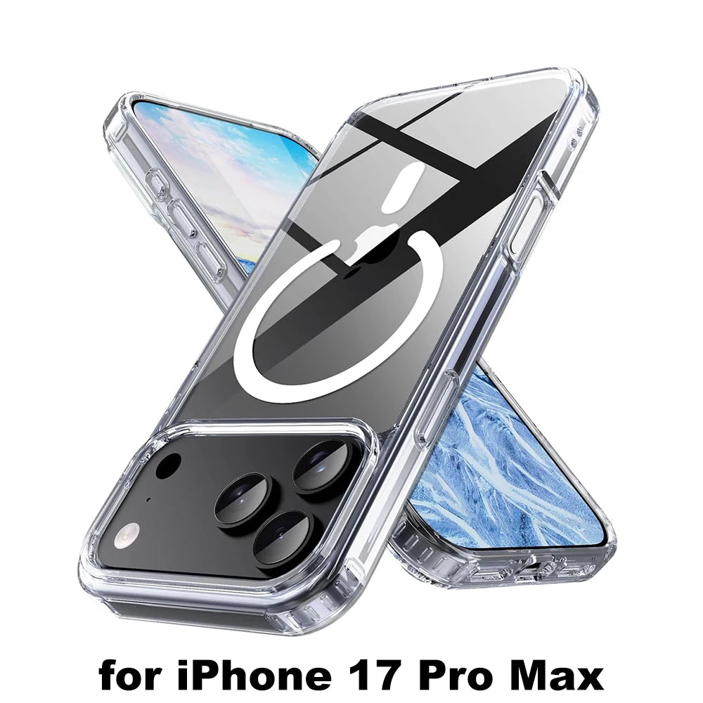 Magnetic Magsafe Wireless Charging Case For iPhone 17 Pro Max iPhone17 Air Clear Hybrid Hard Cover Soft Shell For iPhone17ProMax