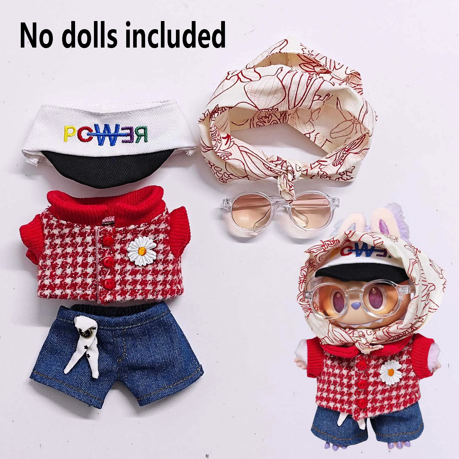 For Labubu Selects 15cm / 17cm Red GD Clothes, Jeans Set, Labubu Universal Clothing