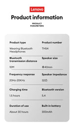 Original Lenovo TH54 Head Mounted Wireless Bluetooth 5.4 Earphones Over-Ear HIFI Stereo Music Game Noise Canceling Sport Earbuds