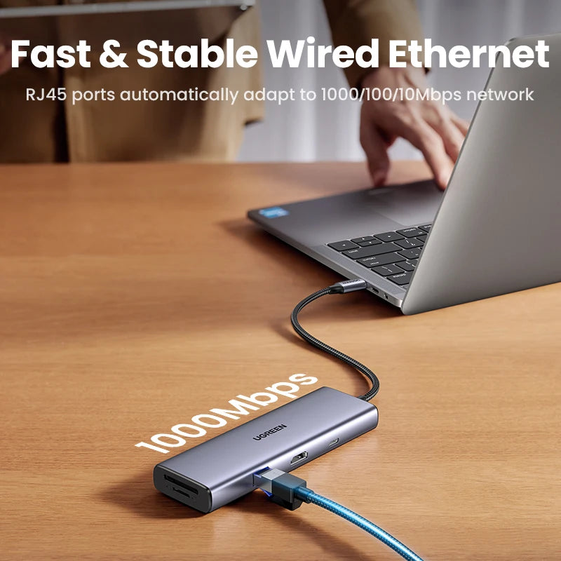 UGREEN USB-C HUB to 4K60Hz HDMI RJ45 Gigabit PD100W SD&TF USB3.0 5Gbps Splitter for MacBook Laptop Accessories Docking Station