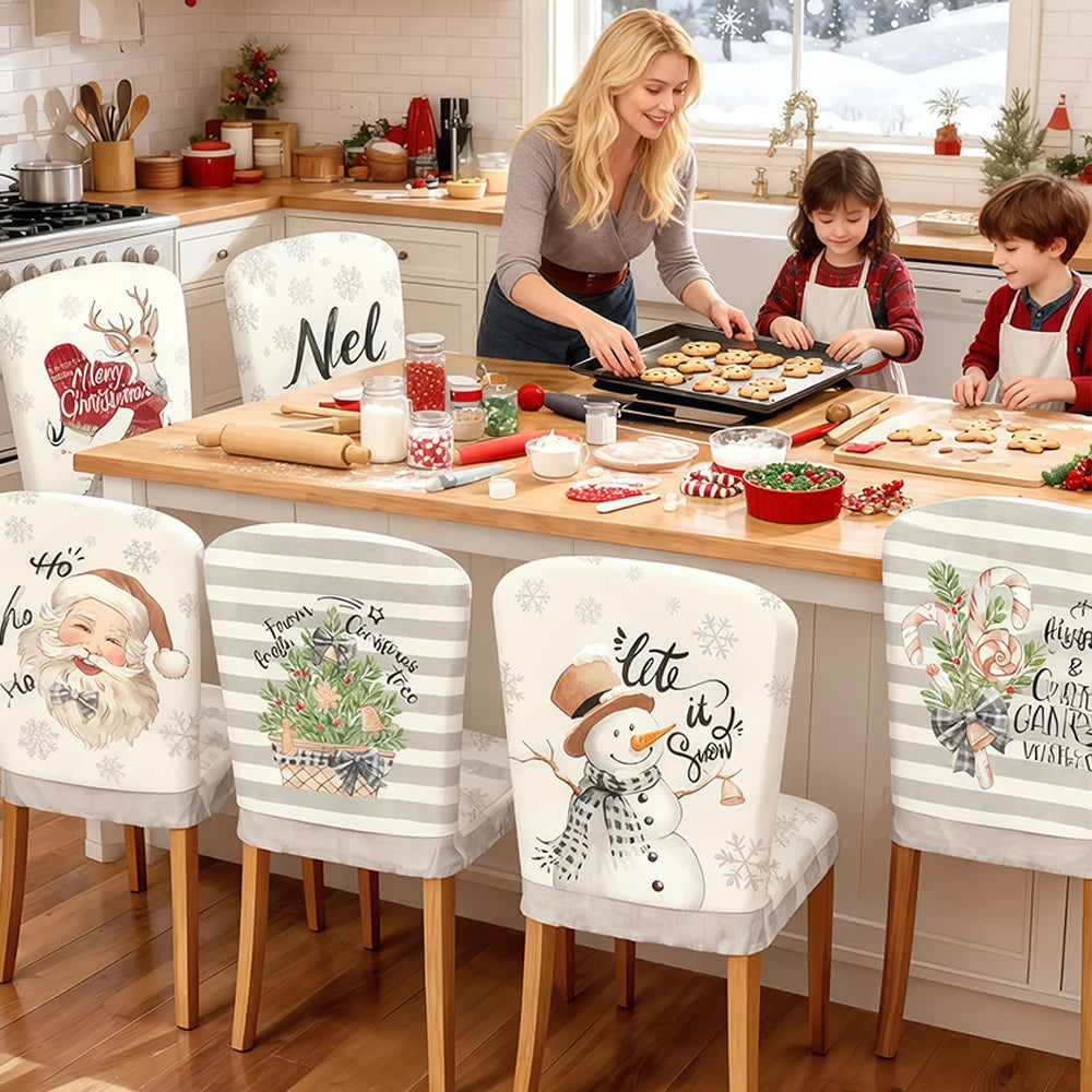 Christmas Chair Covers for Dining Room Set of 6 Xmas Party Holiday Decoration Washable Cover Chair kitchen Slipcover