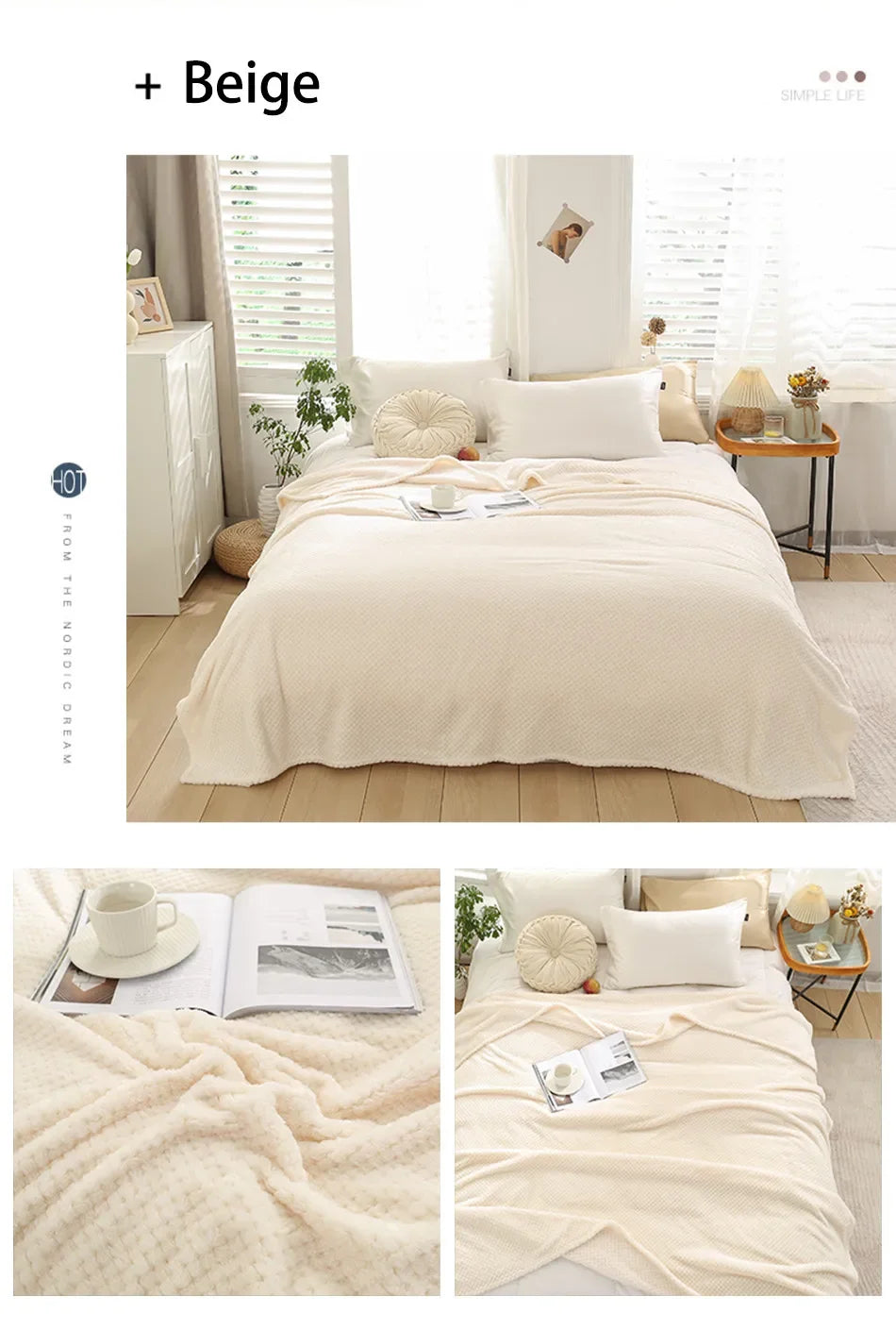 Japan Style Coral Fleece Blankets 300gsm Spring Summer Soft Fluffy Faux Fur Mink Throw Solid Sofa Cover Bedspread Plaid Blankets