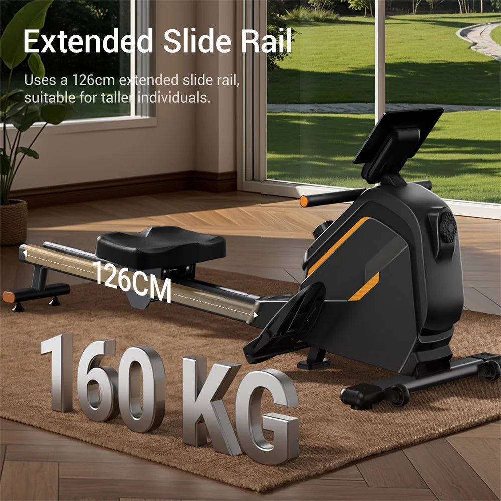 ROBORE UR20 Rower Machine with 126cm Extended Track, 16-Level Magnetic Resistance,160kg Weight Capacity,＜25 dB (Quiet Operation
