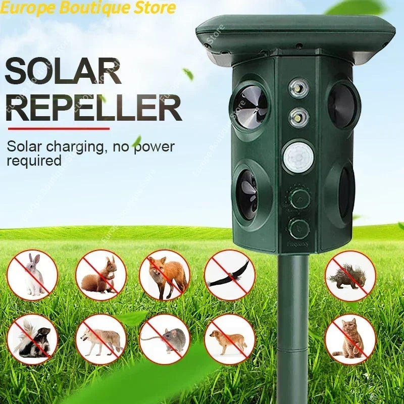 High Effective Solar Powered Ultrasonic Animal Repeller with PIR Motion Sensor for Outdoor Garden Deterrent