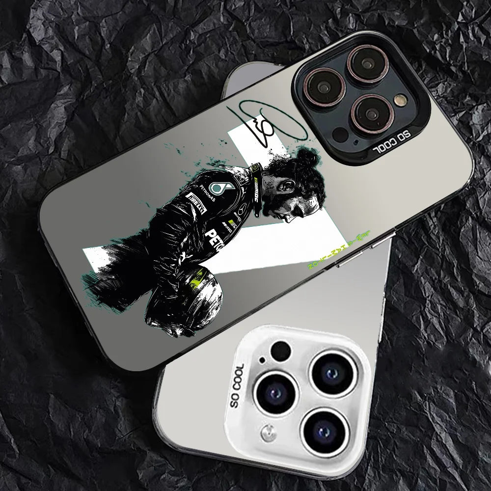 1PC L-Lewis H-Hamilton 44 F1 Phone Case Phone Case IMD color silver shell For iPhone 16 15 14 13 12 11 Pro Max Plus