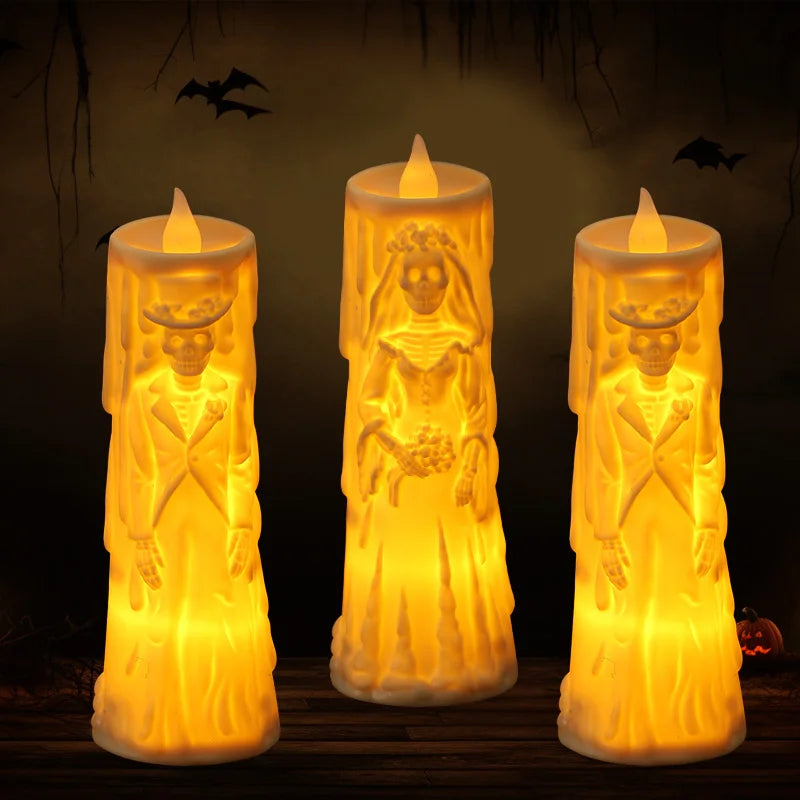 Halloween Horror Ghost Bride Groom LED Candle Electronic Light Halloween Skeleton Lamp Party Decoration Flameless Night Lights