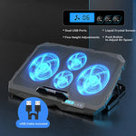 Laptop Cooling Stand for 17 Inch Notebook with 5 Height and 6 Wind Speed Adjustments, 4 Fans, LCD Display, and 2 USB Ports