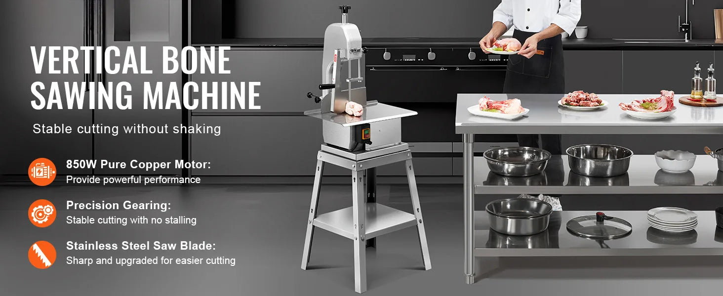 SucceBuy Electric Meat Saw 850W 1800W Stainless Vertical Cutter Commercial Bone Sawing Machine Frozen Meat Slicer for Beef Pork