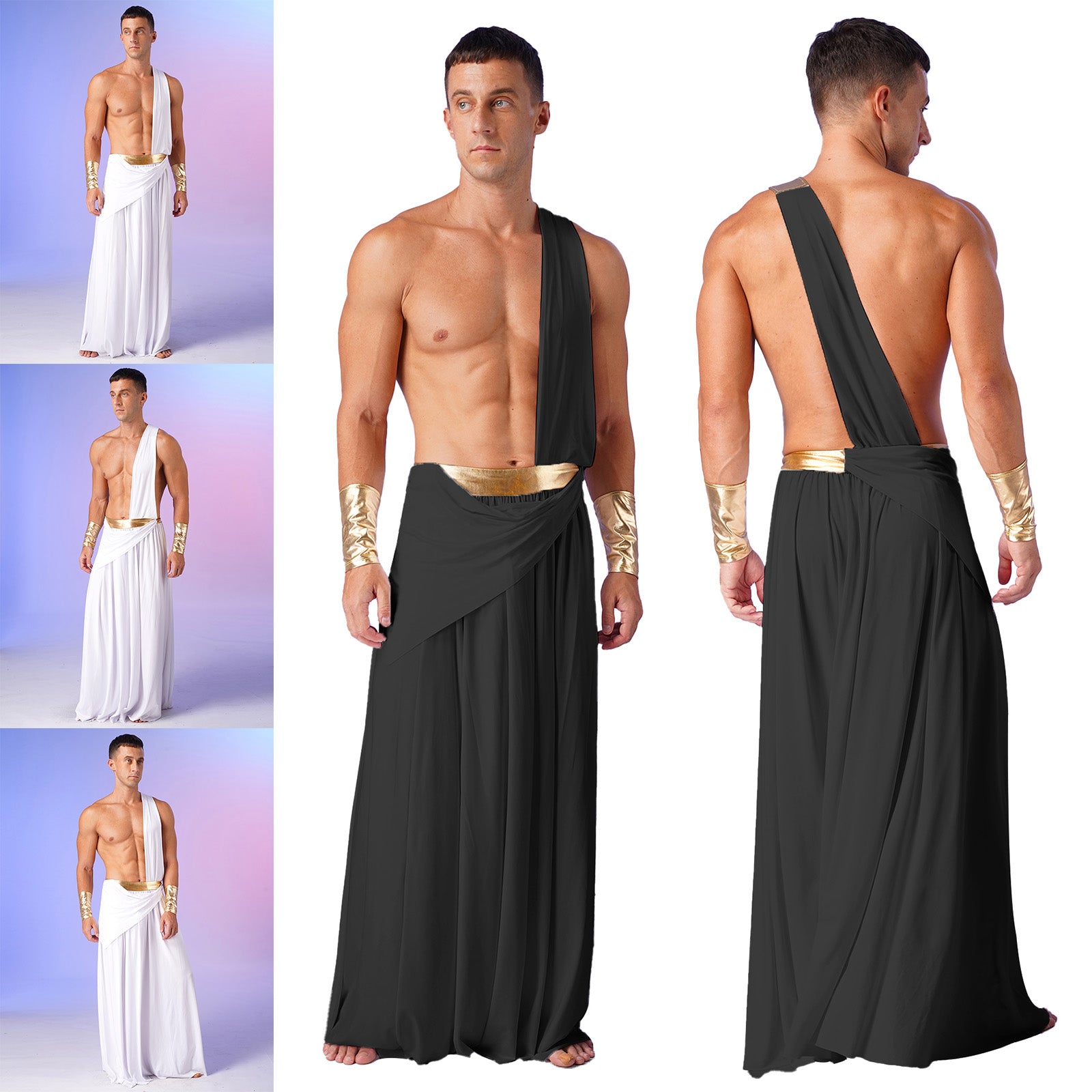 Mens Ancient Greek God Toga Gladiator Costumes Roman Emperor One Shoulder Sleeveless Robe Halloween Medieval Warrior Outfits