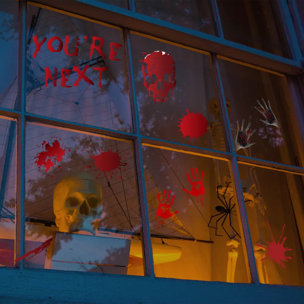 Halloween Wall Doors Windows Stickers Blood Handprint Footprint Skull Pattern Halloween Party Scene Decor Supplies Horror Props