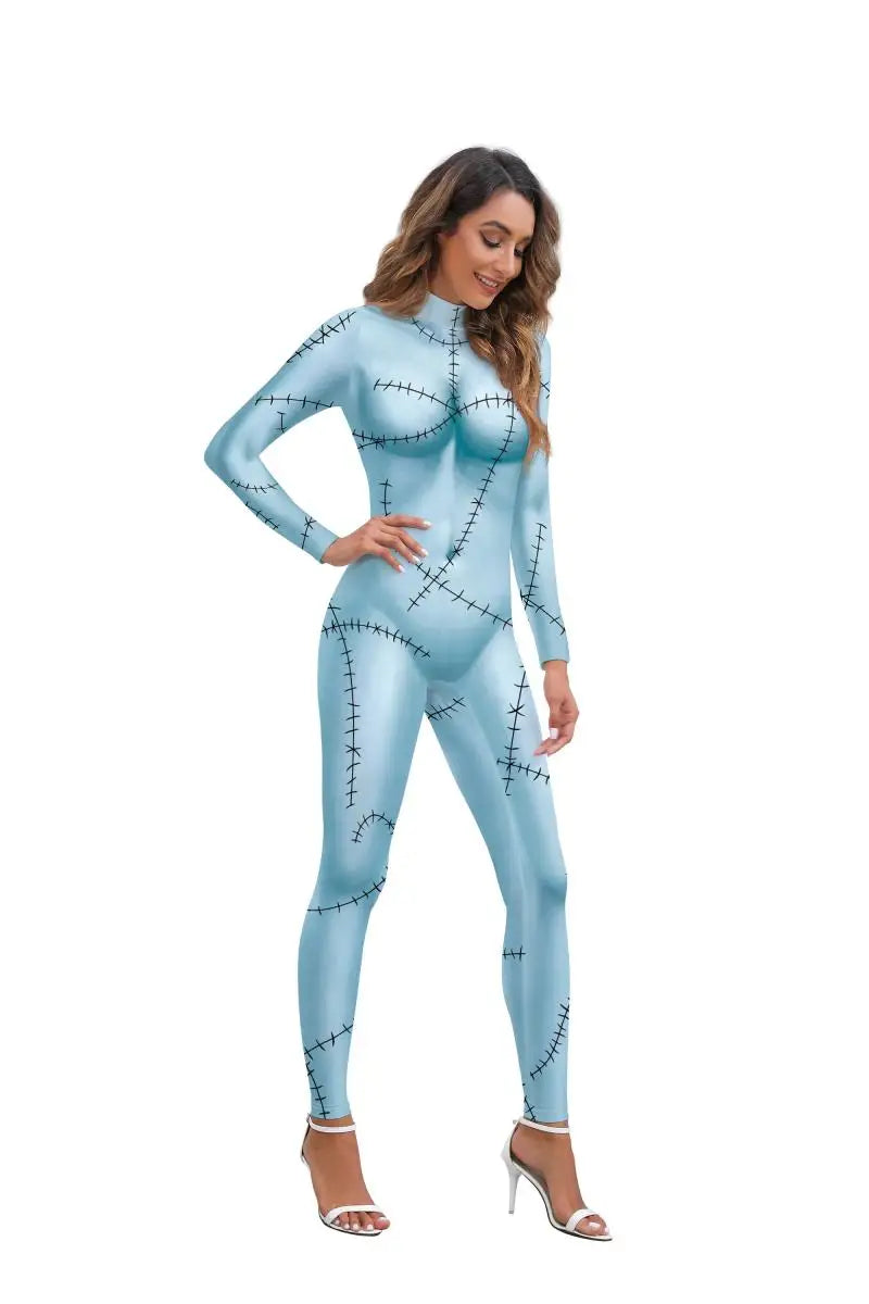 Halloween Sally Suit Cosplay Costume Anime Movie Bodysuit Spandex Jumpsuit Party Carnival Leggings Day of The Dead Zentai Set