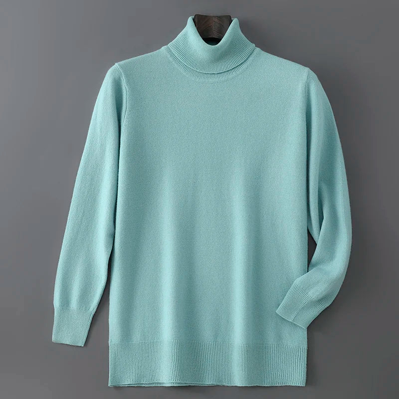 Men's 100% Pure Wool Pullover Sweater For Autumn Winter High Collar Knitted Long Sleeved Loose Solid Color Casual Simple Warmtop