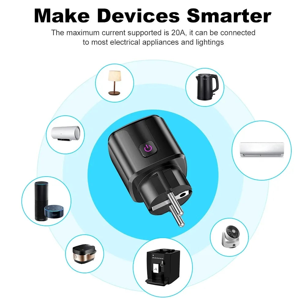 Tuya Smart EU Plug WiFi+Bluetooth 20A Socket With Power Monitoring Timer Child Lock Outlet Google Home Alice SmartThings Alexa