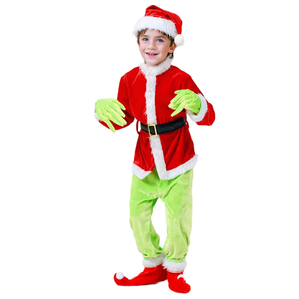 Christmas Party Role Costume Red and Green Holiday Dress Up Outfit