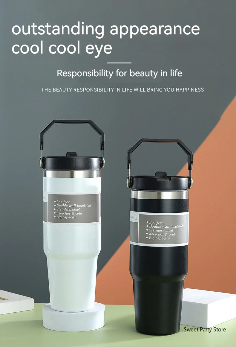 20oz/30oz Stainless Steel Thermos Mug With Straw Keeps Cold and Heat Thermal Mug Tumbler Outdoor Sports Thermal Water Bottle