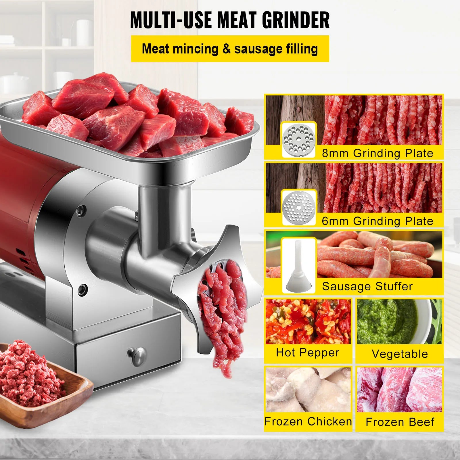 SucceBuy Electric Meat Grinder, 661 Lbs/Hour 1100 W Meat Grinder Machine 1.5 HP Electric Meat Mincer with 2 Grinding Plates,