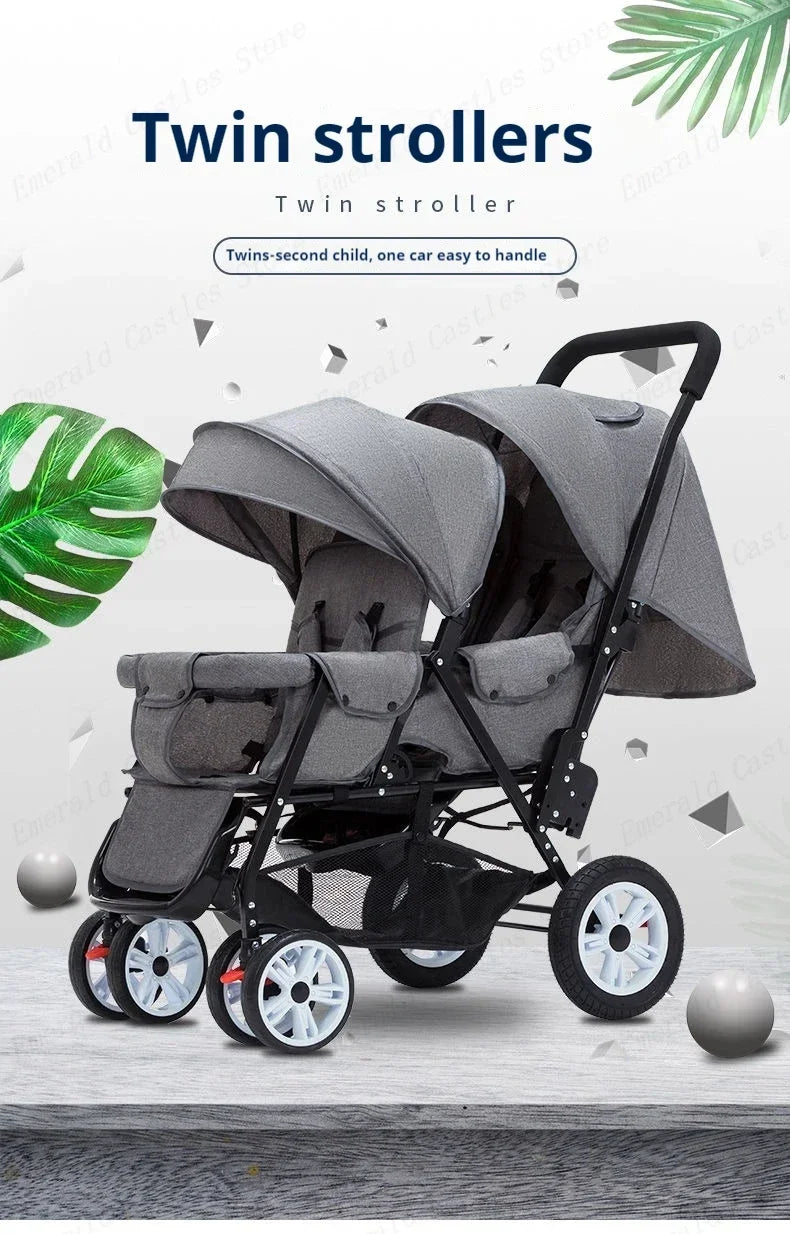 EU STOCK Twin strollers Double kids two seats strollers foldable carriage wholesale baby stroller Front and rear seats