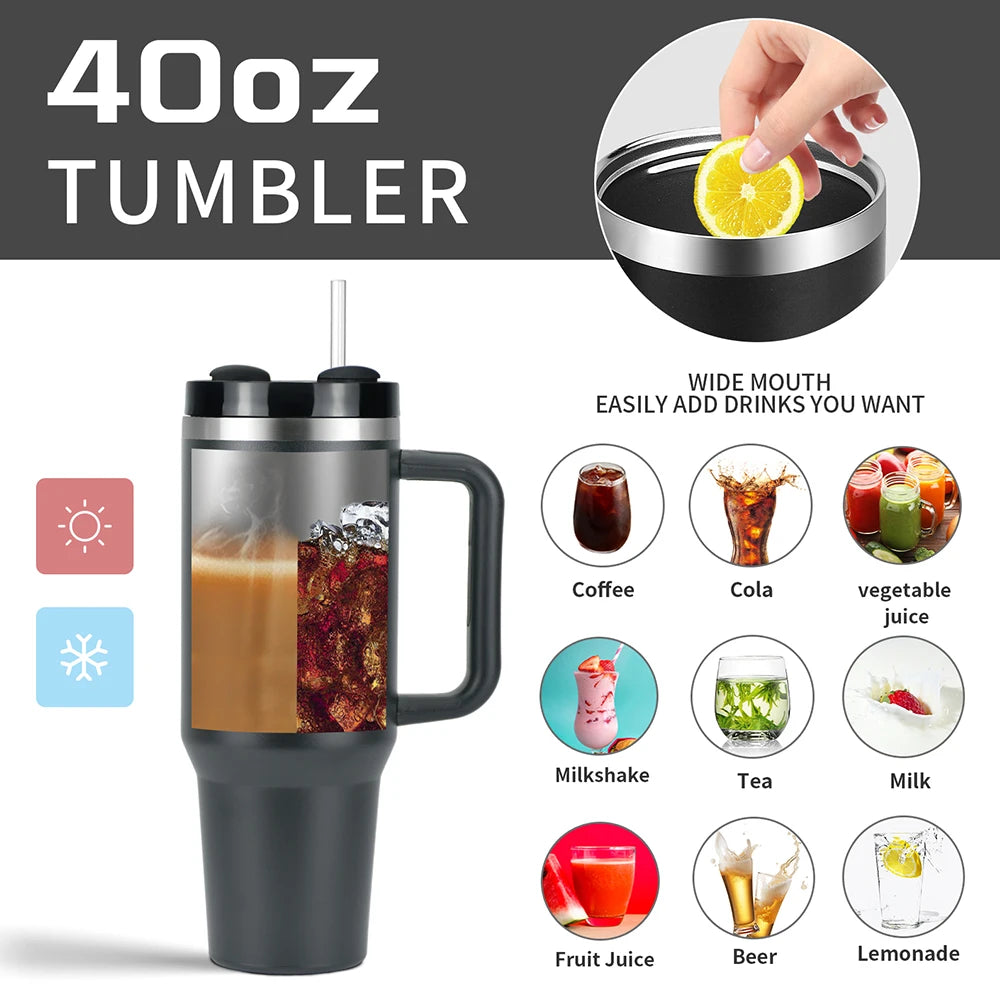 1pcs Watersy 40oz/1200ml Tumbler with Handle and Straw Lid Stainless Steel Keep Cold Vacuum Insulated Portable Car Travel Mug