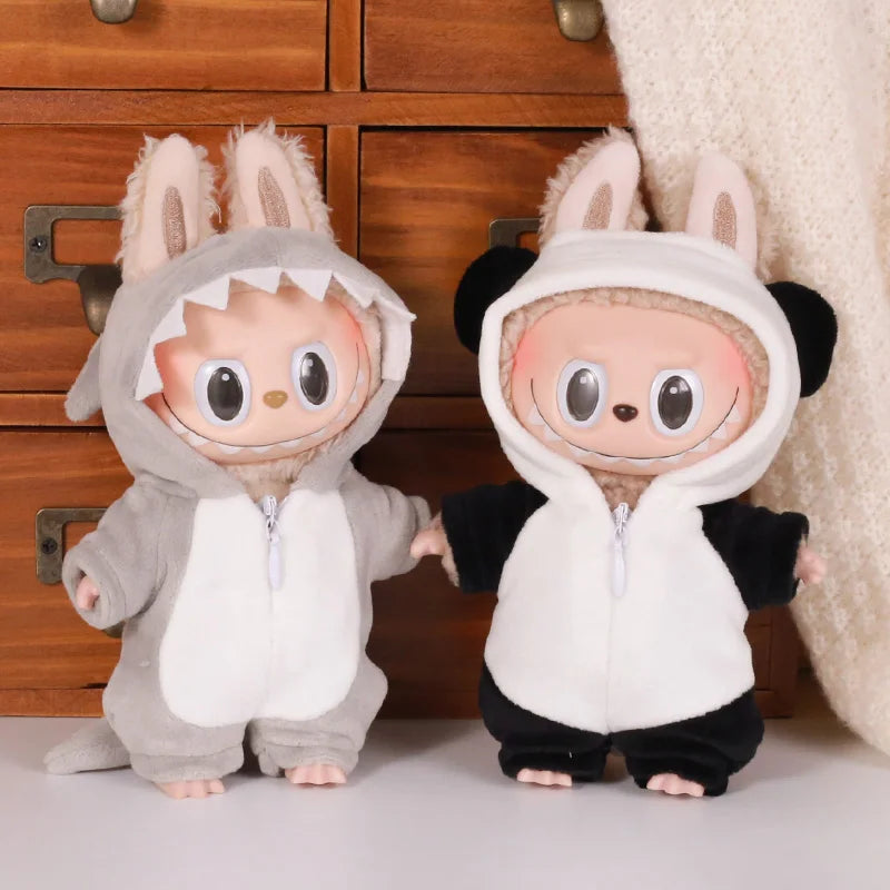 13CM Plush Doll Clothes for Labubu Doll's Clothes 6-Piece Set Dinosaur Animal Suit with Hat Outfit Accessories Dolls Clothing