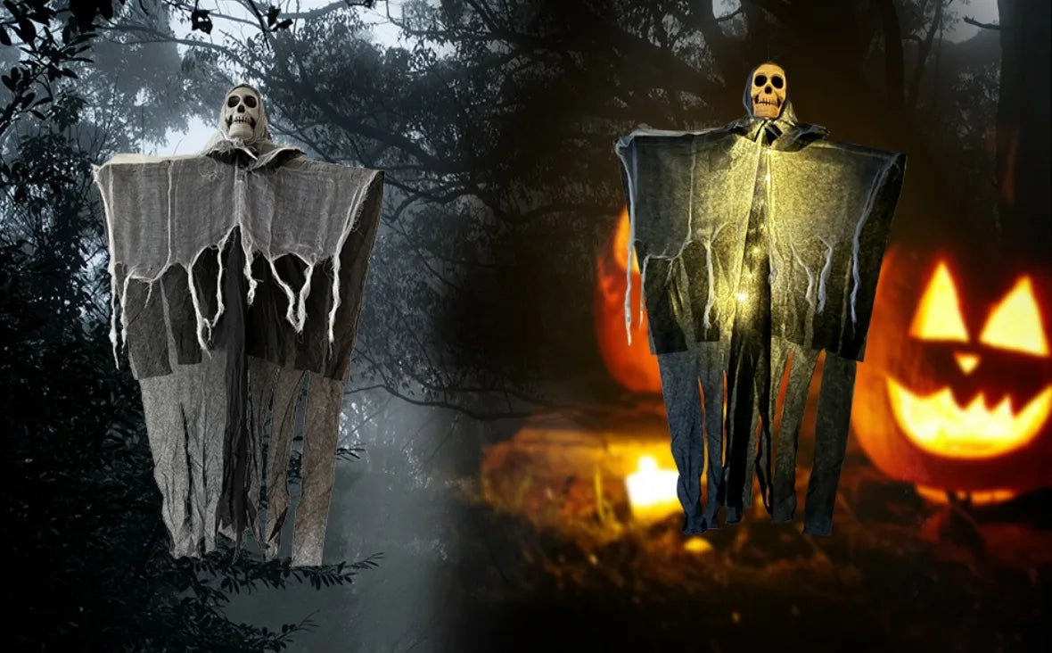 1pcs Halloween Glowing Skull Skeleton Gauze Hanging Ghost Home Outdoor Garden Decoration Halloween Party Horror Ghost Props 2025