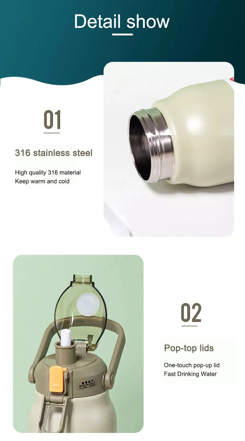 Tumbler Thermo Bottle Large Capacity With Straw Stainless Steel Thermal Water Bottle Cold and Hot Thermos Cup Vacuum Flask Gym