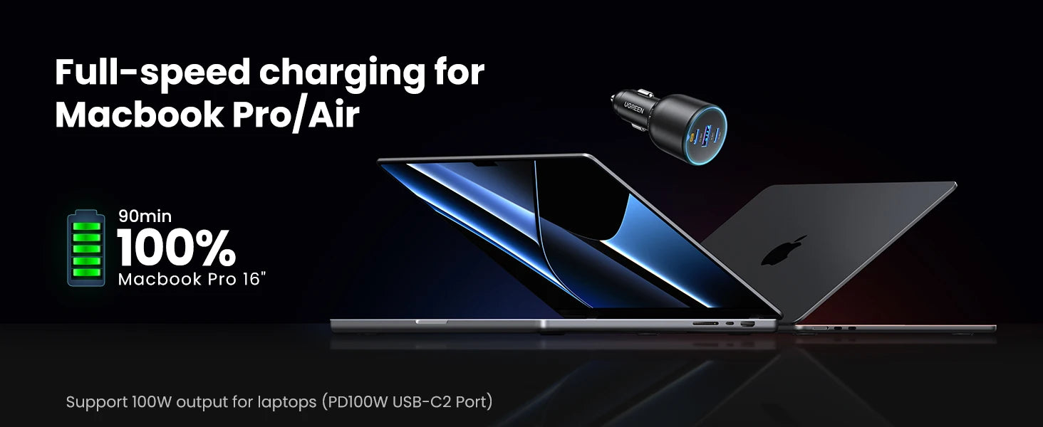 UGREEN 130W USB C Fast Car Charger with PD Cable for For Xiaomi iPhone 17 Samsung Galaxy S25 Laptops Fast USB C Car  Charger QC4