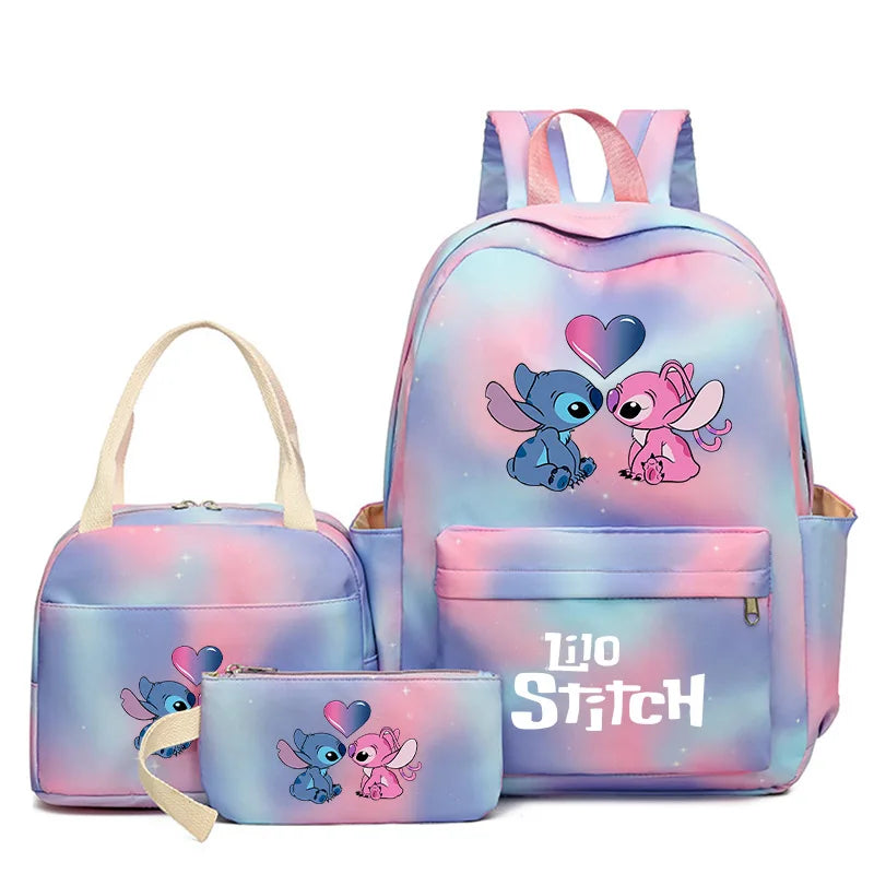 3Pcs/set Disney Lilo Stitch Backpack for Boy Girl Teenager Student Back To School Schoolbag Lunch Bag Women lovely Rucksack Gift