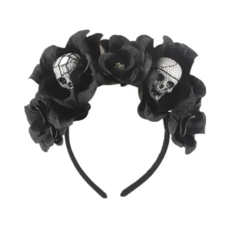 1/3PCs Halloween Headband Skull Flower Decoration Headwear Party Favors Supplies Photo Booth Props for Women Cosplay Costume