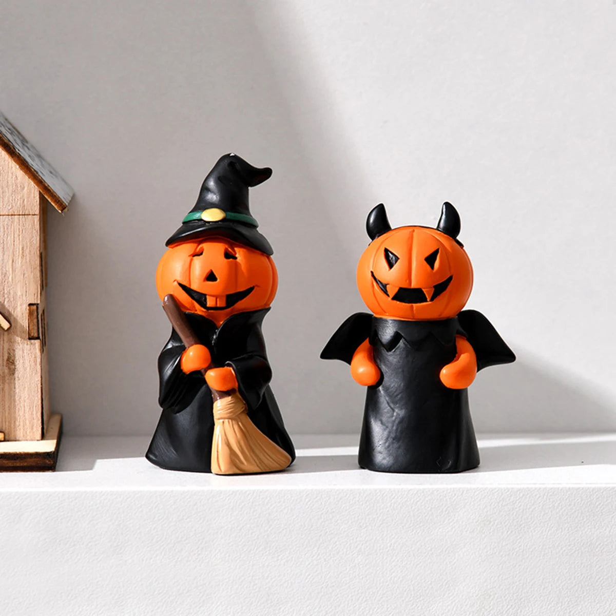 Cute Halloween Decor Set Mini Ghost Pumpkin Witch Demon Resin Figurines for Home Tabletop Party Decoration Gift  Party Ornament