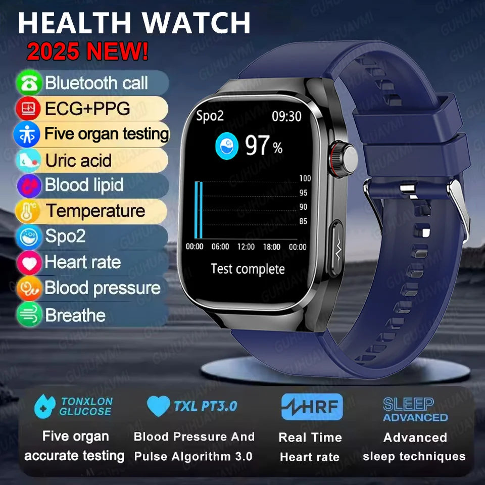 2025 New ECG+PPG Accurate Measure Heart Rate Smart Watch Men Blood Pressure Lipids Uric Acid Bluetooth Call Health Smartwatches