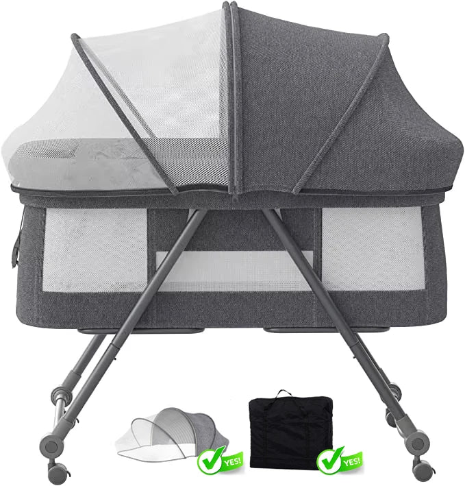 Baby Travel Cot with Mattress & Wheels – Convertible Rocking Crib