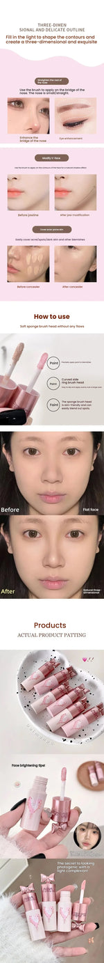 Brightening Highgloss Liquid Concealer Stick Hydrates Lasting Full Coverage Concealer Makeup Concealing Lip Groove Dark Circle