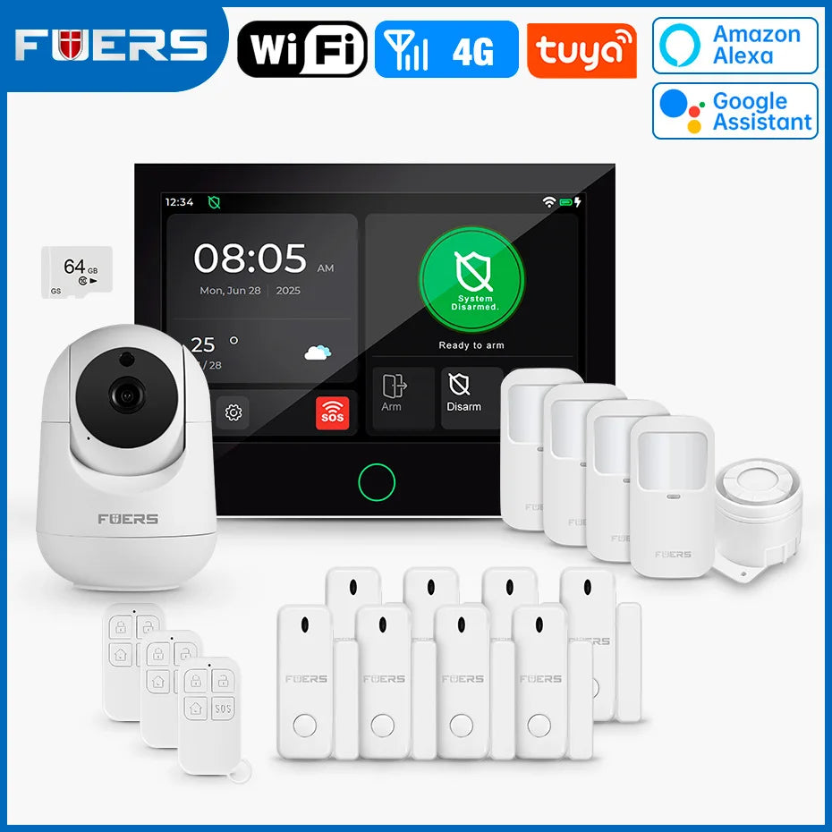 FUERS 7 Inch TFT Screen 4G Tuya Smart Home Security Alarm System G70 GSM WiFi Wireless Home Burglar Security Alarm System