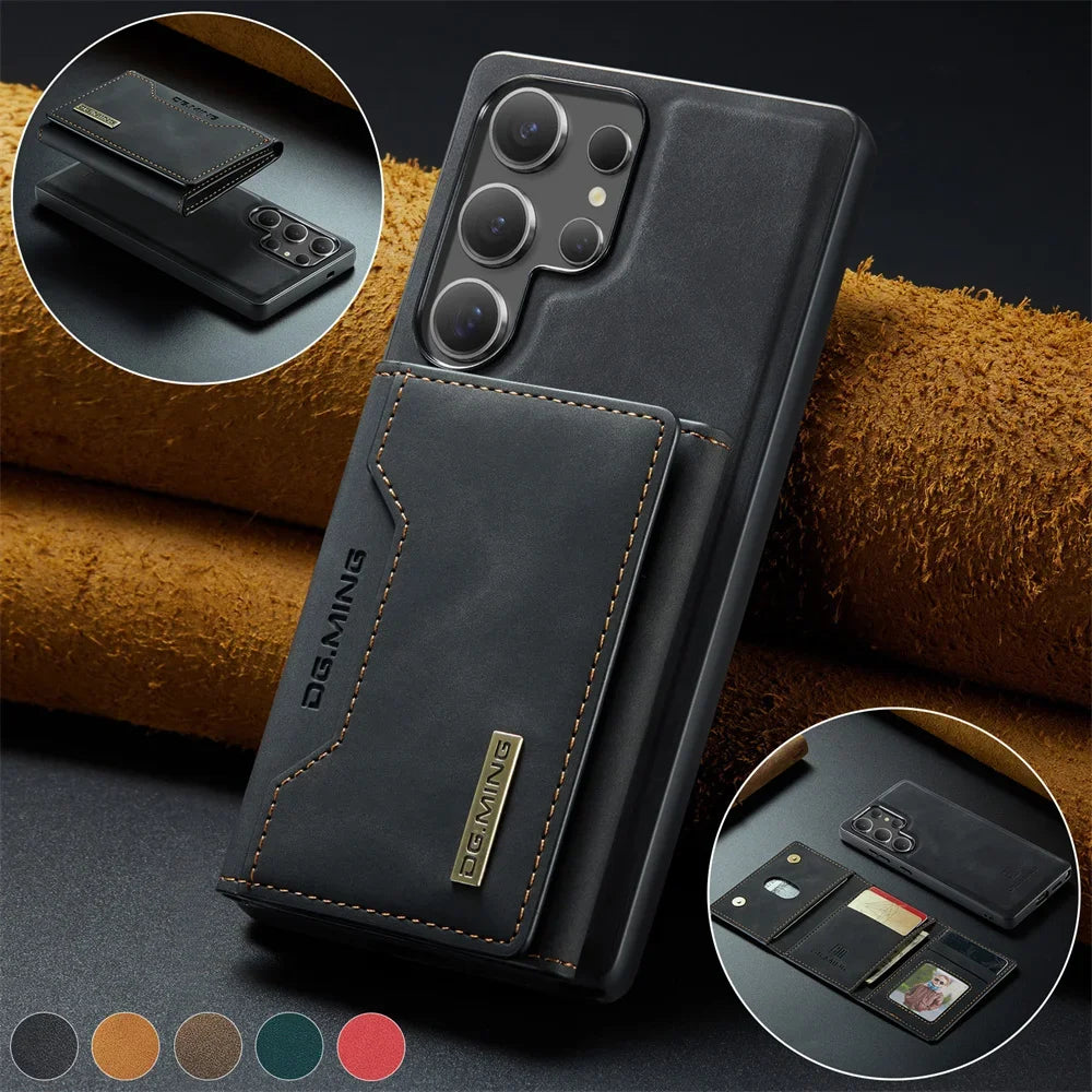 2 In 1 Case For Samsung Galaxy S25 S24 S23 S22 Ultra FE Note 20 A56 A36 A55 5G Wallet Magnetic Leather Card Holder Pocket Cover