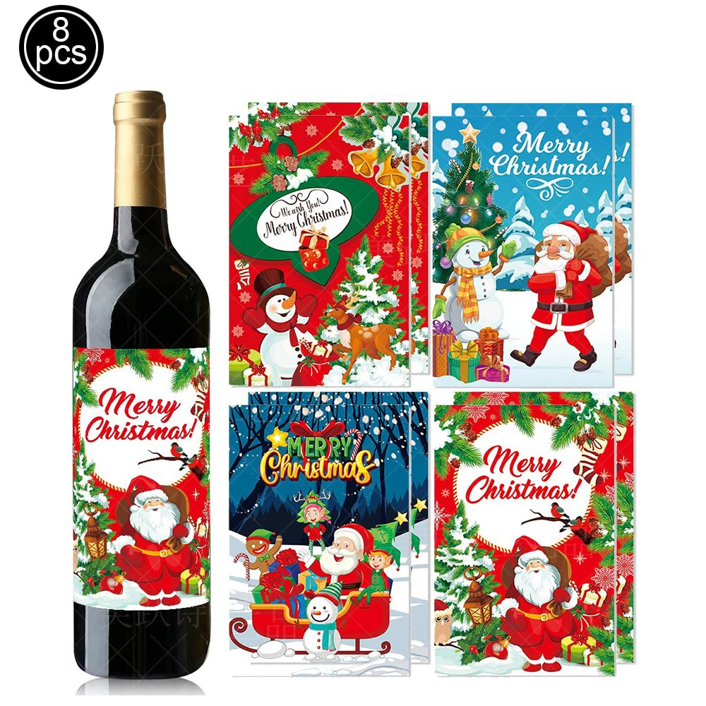 Multiple Styles Christmas Wine Bottle Label Stickers Santa Claus Xmas Tree Merry Christmas New Year Party Gift DIY Decorations