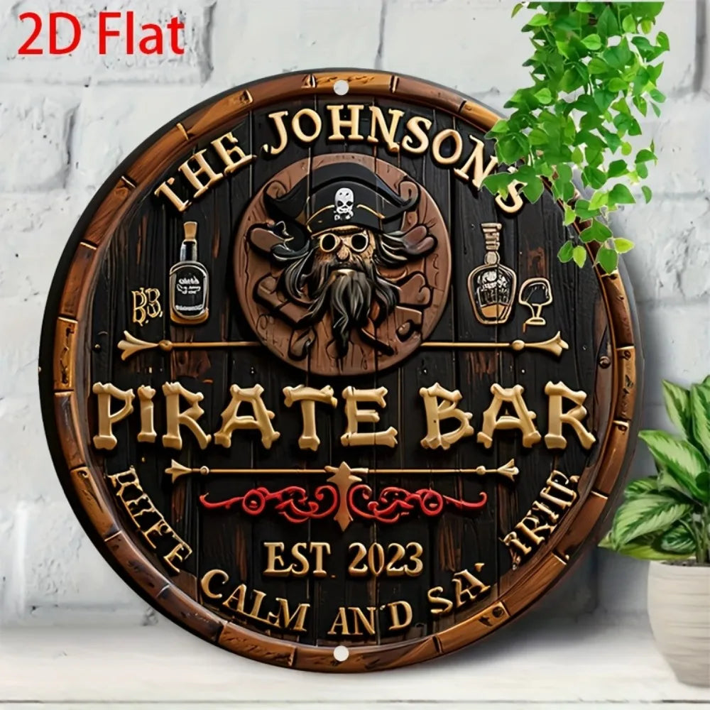 "The Johnson Pirate Bar" Vintage Metal Sign - Skull Design Aluminum Art for Halloween & Bar Decor