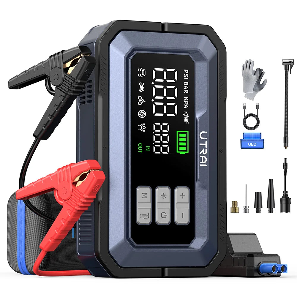 UTRAI All-in-One 7000A Car Jump Starter with Air Compressor &  OBD Diagnosis & Outdoor Camping Lights Emergency Boosters