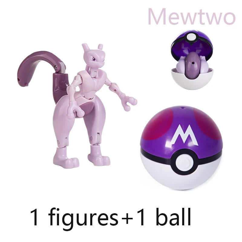 Pokemon Ball Toys Anime Figure Charizard Pikachu Mewtwo Eevee Monster Action Deformation Pokeball Toys Figures Model Kids Gifts
