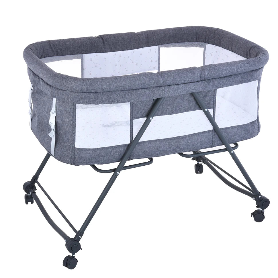 Baby Travel Cot with Mattress & Wheels – Convertible Rocking Crib
