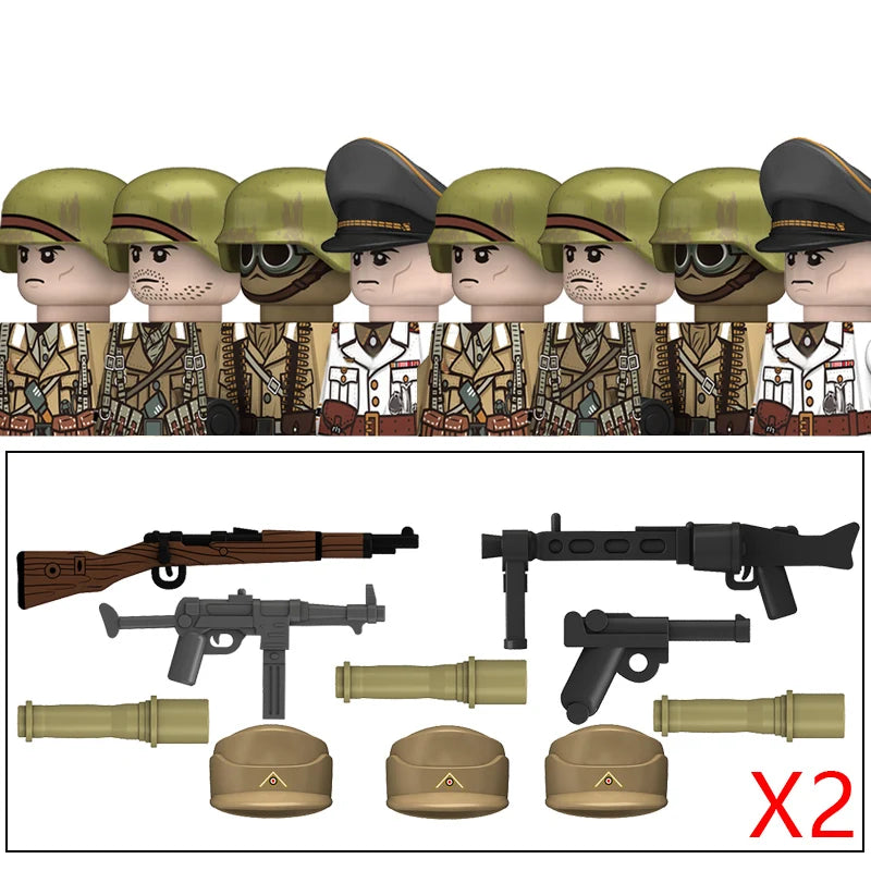 Military WW2 German Navy Armored Troops Building Blocks US 101st Britain Soviet Union Soldiers Infantry Weapons Bricks Toys Kids