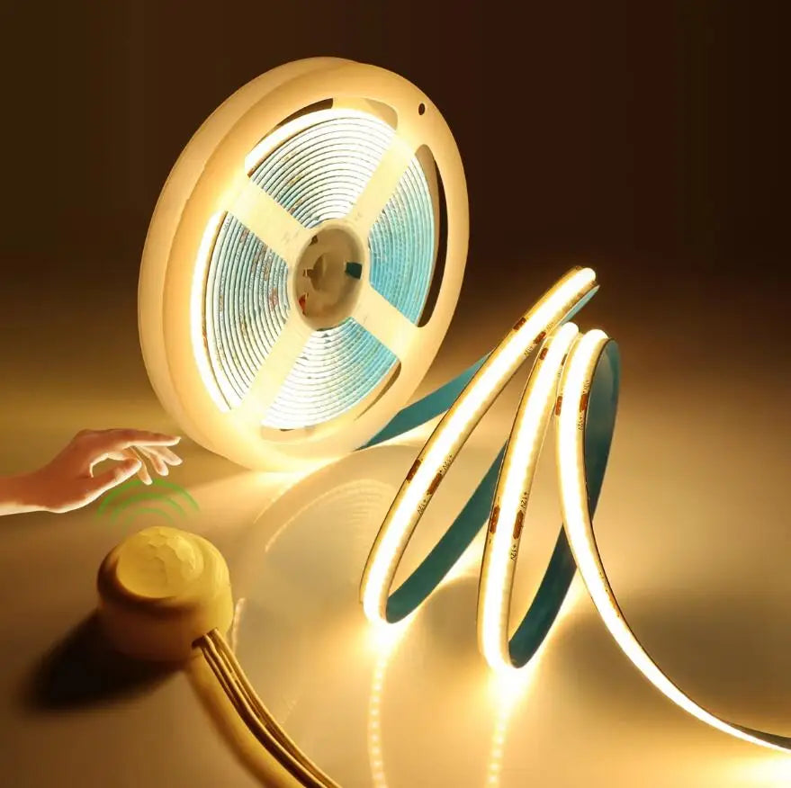 Super Bright COB LED Strip Light Smart PIR Motion Sensor 220V/110V to DC 12V Flexible Lamp Tape for Kitchen Wardrobe Room Decor