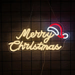 Merry Christmas Neon Sign for Wall Decor,Christmas Neon Sign with Xmas Tree and Santa Hat for  Living Room Home Party Decor