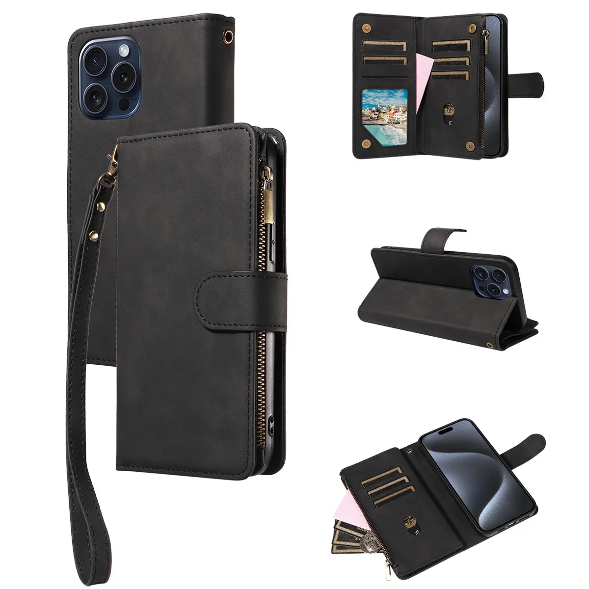 PU Leather Phone Case for Samsung GalaxyA13 A14 A15 A22 A32 S22 S23 S24 S25 M33 NOTE10 Skin Feel Zipper Flip Wallet Phone Case