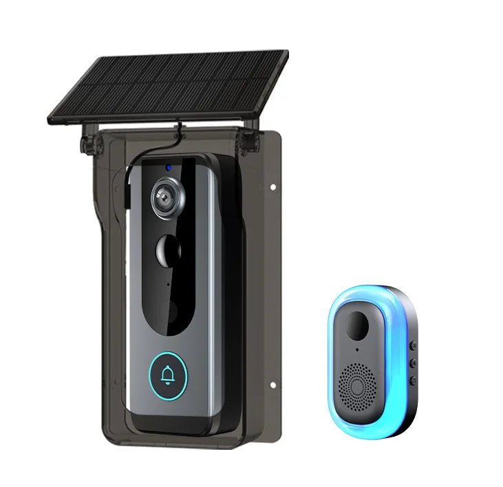 Wireless Doorbell Camera with Solar Cover 1080P Video Intercom Motion Detect Night Vision Waterproof Outdoor Smart Doorbell Wifi