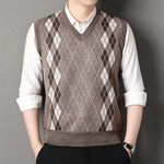 Cardigan Sweater Vests Men Autumn Winter Fleece Knitted Waistcoat Argyle Plaid Smart Causal Fashion Knit Sleeveless Sweater Vest