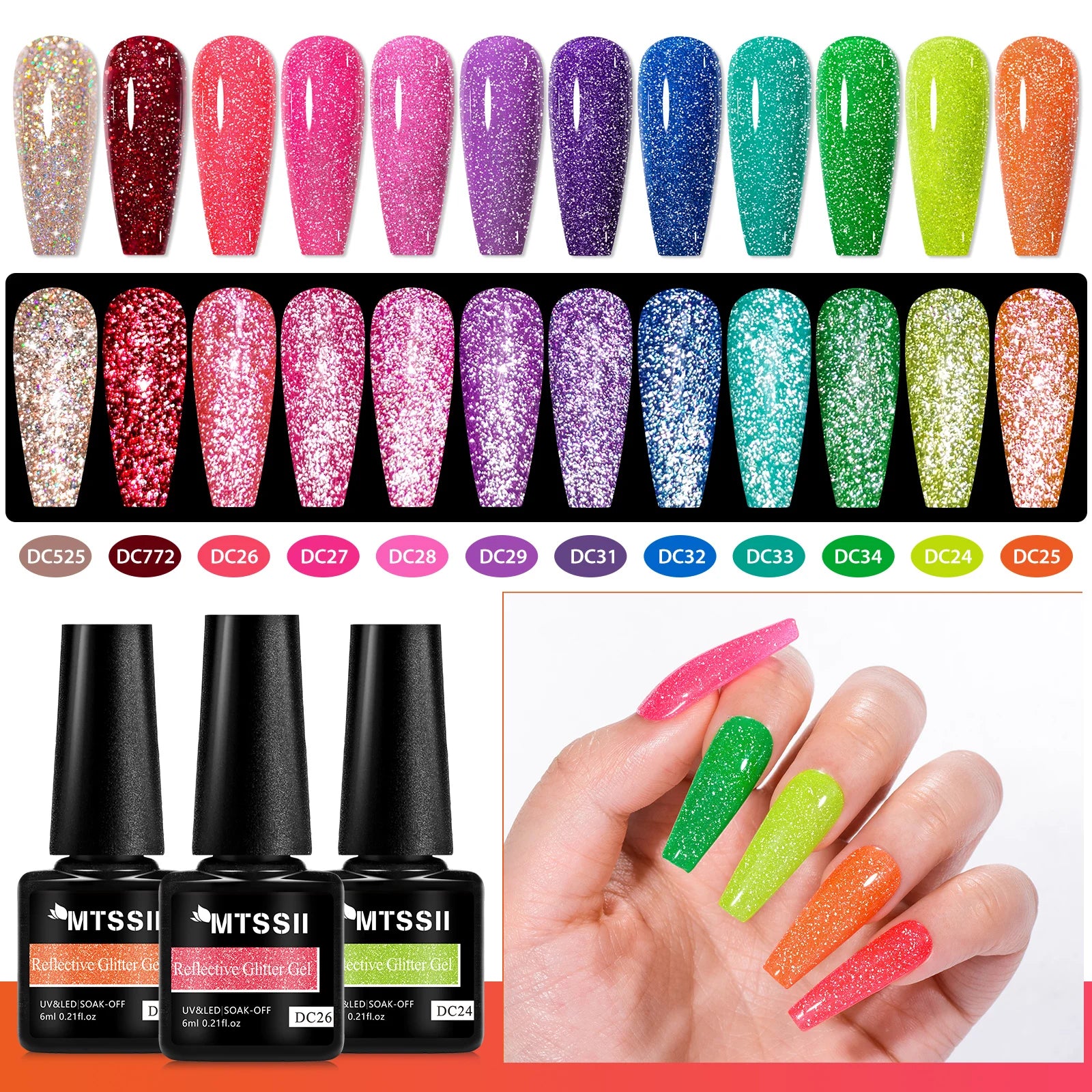12pcs Glitter Gel Nail Polish Set Sparkling Glitter Semi Permanent Soak Off UV Gel Varnish Nail Manicure With Box Nail Supplies