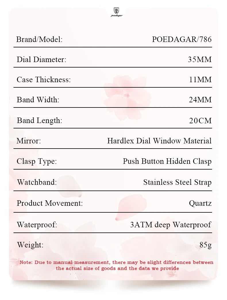 POEDAGAR Luxury Woman Watch Waterproof Luminous Fashion Quartz Ladies Wristwatch Date Week Stainless Steel Women's Watches Reloj