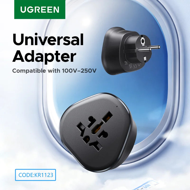 UGREEN Universal Travel Adapter Extension Socket EU/US/UK Plug Converter Multi-Country Power Adaptor for EU US UK KR RU Outlets