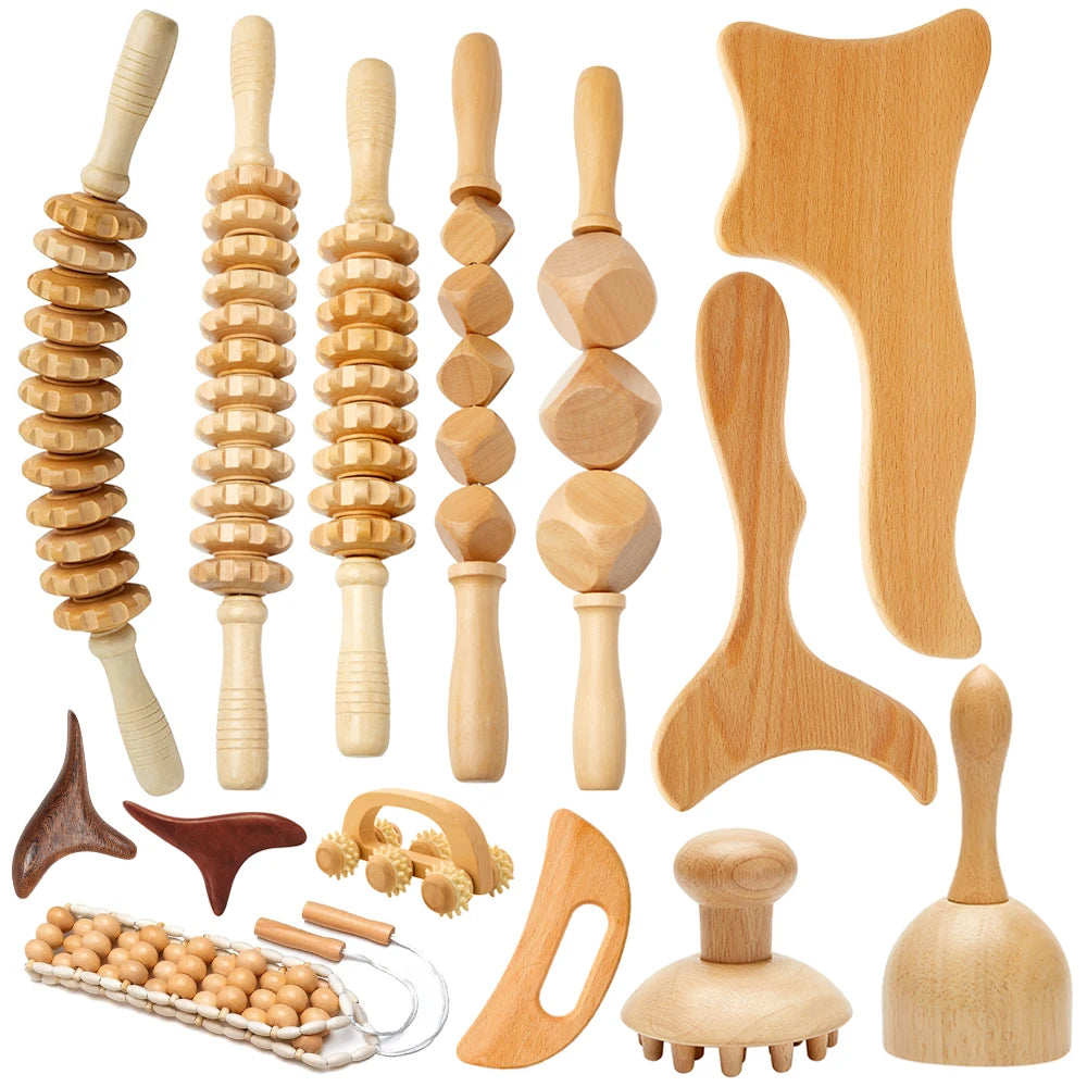 Wooden Massage Tools for Lymphatic Drainage, Anti-Cellulite Body Shaping, Gua Sha, and Sore Muscle Relief