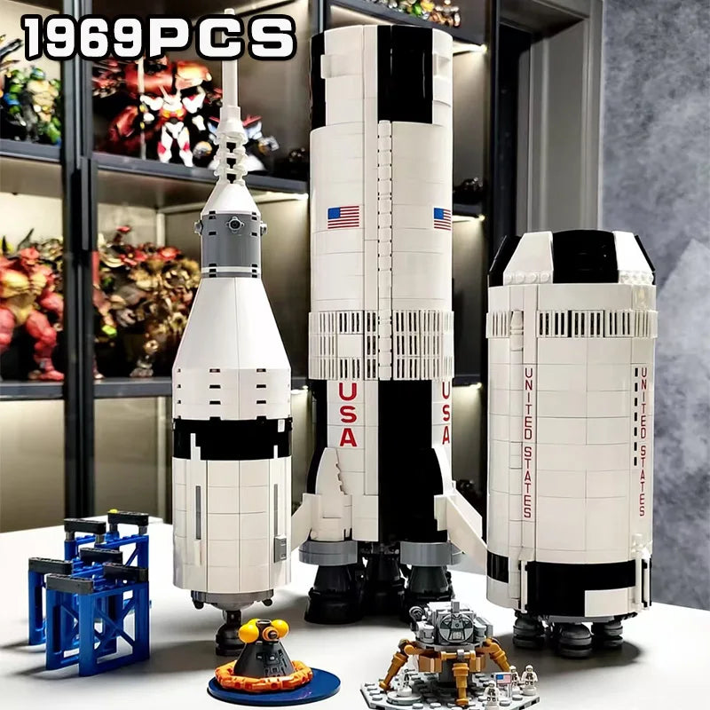 1969 pieces Apollo Saturn 5 Model Building Blocks Space Rocket Series Set Assembled Toys Children's Birthday Gifts 92176